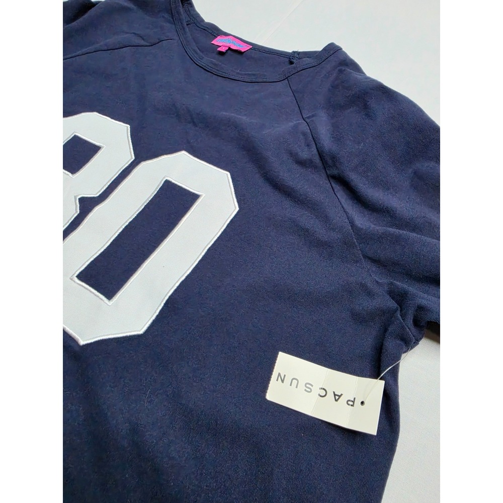 Edikted Shirt Women's Large Blue Graphic 100% Cotton Raglan Sleeve Oversized Fit - Picture 4 of 9